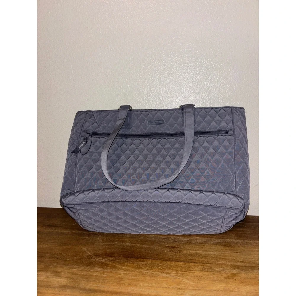 Vera Bradley Grey Quilted Travel Work Commuter Tote Bag Laptop Sleeve Trolley